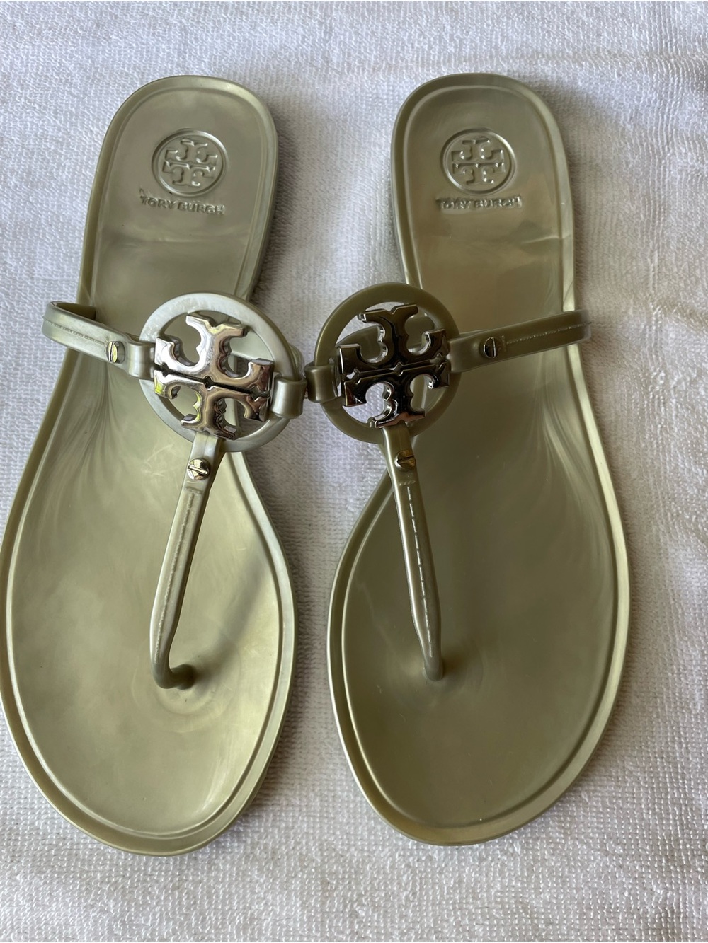 Tory Burch Silver Miller Logo Jelly Sandals